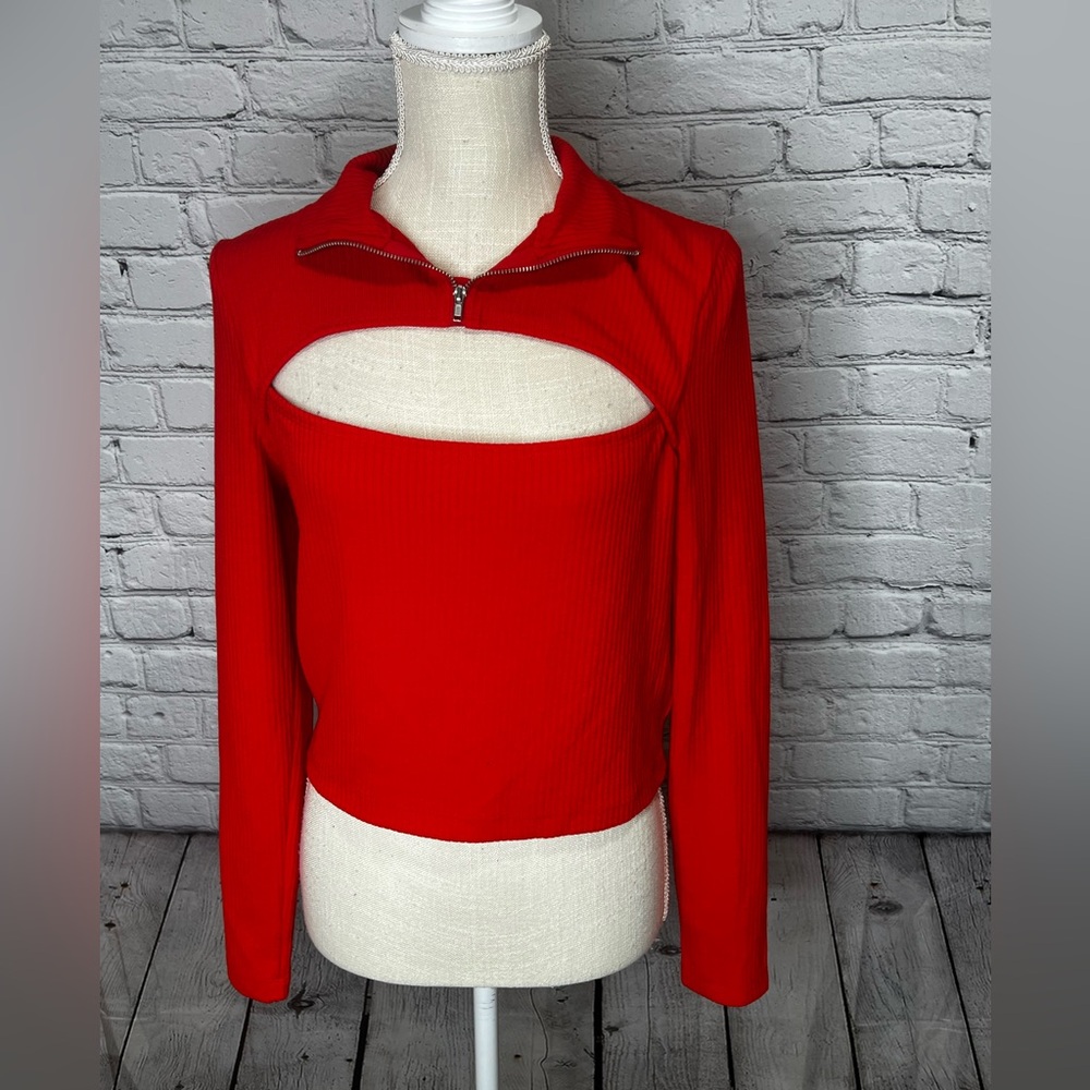 NWT Divided by H&M red sweater open neck and back size large